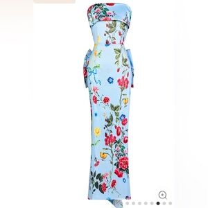 JardinVue Floral Blue Maxi column Dress
